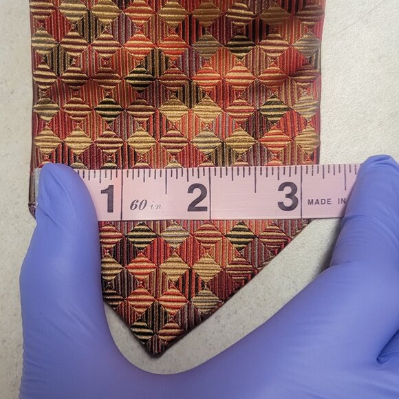 Peacock red and gold geometric design tie - Picture 2 of 4